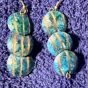 Elegant Blue and Gold Dangle Earrings